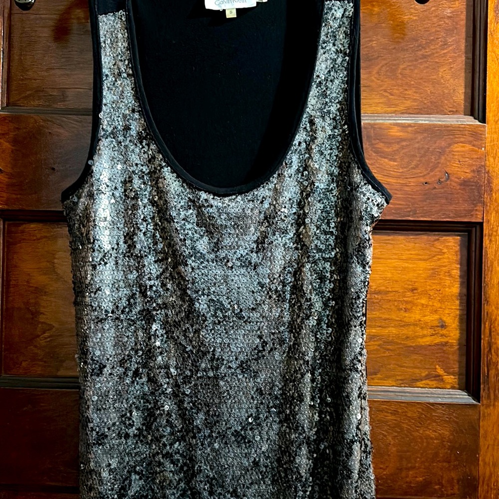 CALVIN KLEIN SIZE S SEQUINED FRONT & JERSEY BACK TANK DRESS